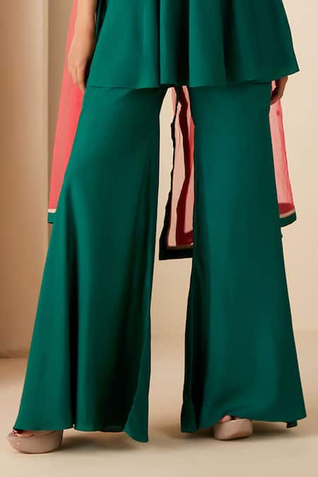 Buy_Suruchi Parakh_Green Crepe, Chiffon Embroidery, Zari Round Hand Short Anarkali Sharara Set _Online_at_Aza_Fashions