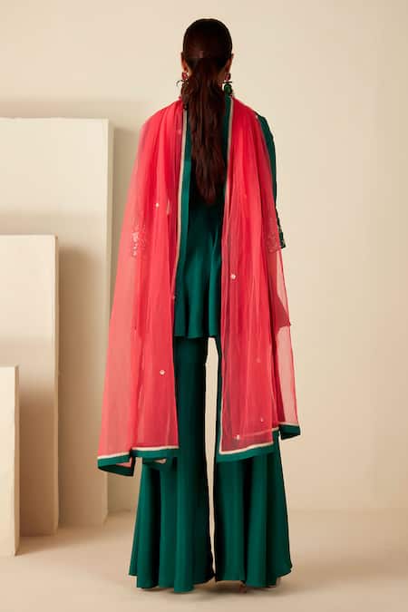 Suruchi Parakh Hand Embroidered Short Anarkali Sharara Set 