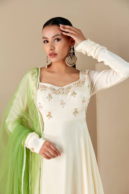 Buy Suruchi Parakh White Crepe, Silk, Chiffon Embroidery Square Yoke Hand Anarkali With Dupatta Online at Aza Fashions Buy_Suruchi Parakh_White Crepe, Silk, Chiffon Embroidery Square Yoke Hand Anarkali With Dupatta _Online_at_Aza_Fashions