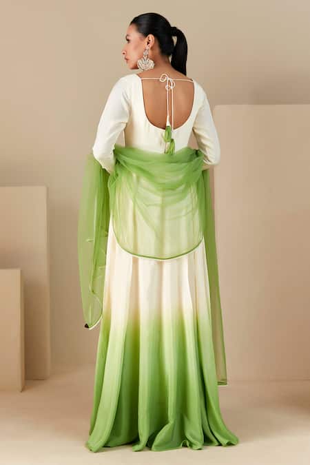 Shop Suruchi Parakh White Crepe, Silk, Chiffon Embroidery Square Yoke Hand Anarkali With Dupatta at Aza Fashions Shop_Suruchi Parakh_White Crepe, Silk, Chiffon Embroidery Square Yoke Hand Anarkali With Dupatta _at_Aza_Fashions