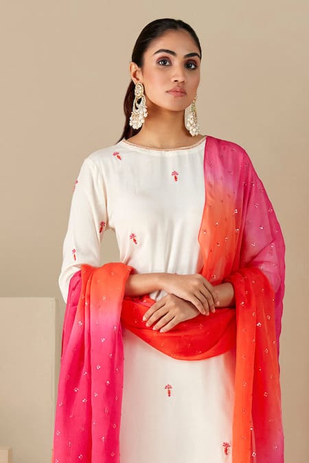 Buy_Suruchi Parakh_White Crepe, Silk, Chiffon Embroidery Round Neck Hand Anarkali Set _Online_at_Aza_Fashions