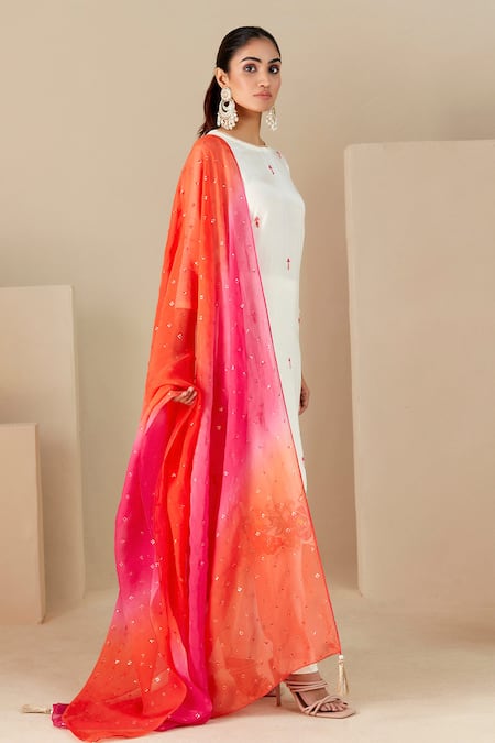 Shop_Suruchi Parakh_White Crepe, Silk, Chiffon Embroidery Round Neck Hand Anarkali Set _Online_at_Aza_Fashions