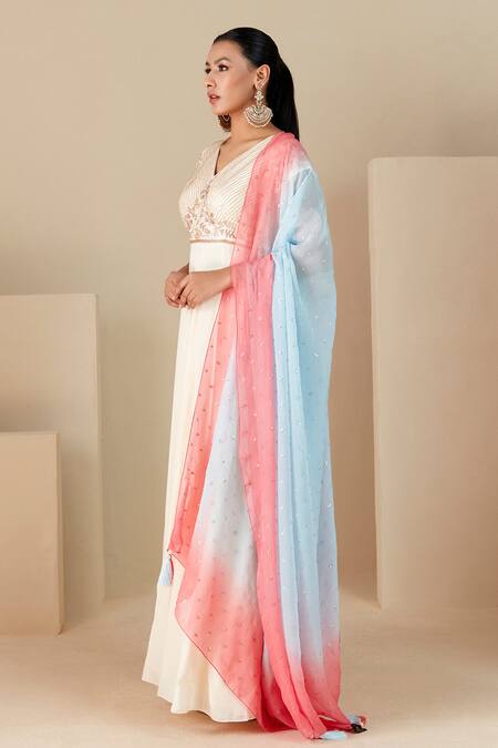 Buy Suruchi Parakh White Crepe, Silk, Chiffon Embroidery, Yoke Hand Work Anarkali With Dupatta Online at Aza Fashions Buy_Suruchi Parakh_White Crepe, Silk, Chiffon Embroidery, Yoke Hand Work Anarkali With Dupatta _Online_at_Aza_Fashions