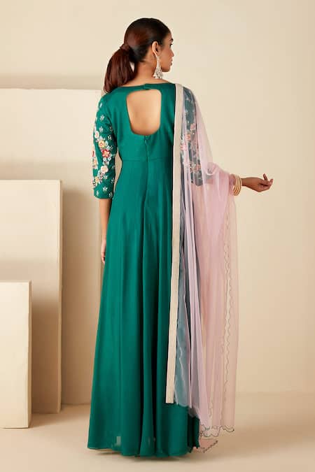 Suruchi Parakh Thread Hand Embroidered Anarkali With Dupatta 