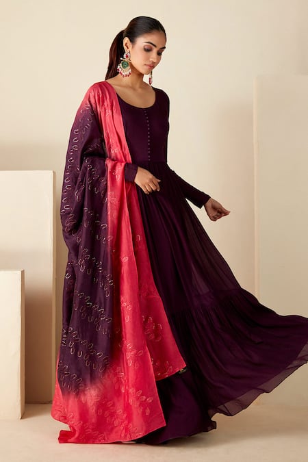Suruchi Parakh_Purple Georgette, Crepe Sequins, Embroidery Round Anarkali With Hand Dupatta _Online_at_Aza_Fashions