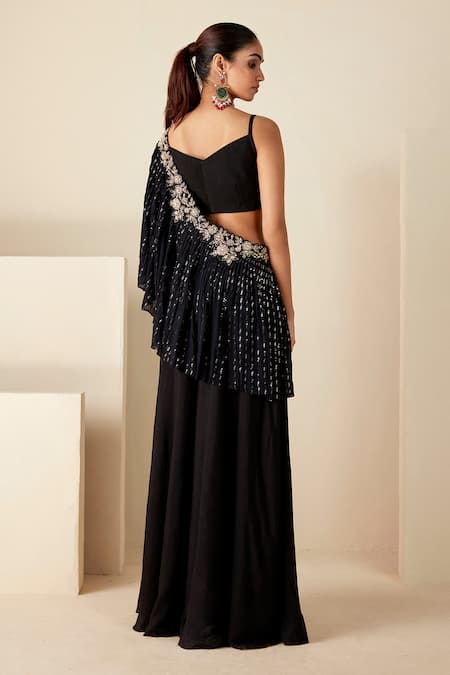 Suruchi Parakh Floral Cutwork One-Sided Cape Flared Pant Set 