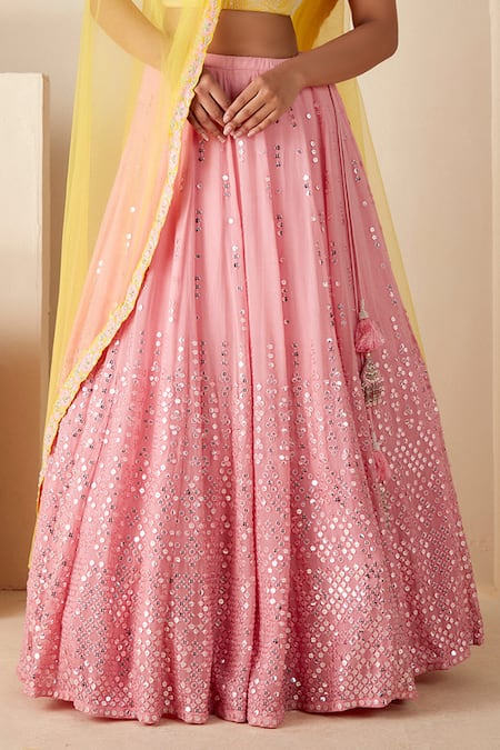 Suruchi Parakh Pink Georgette, Net Embroidery, Sequins Sweetheart Neck Lehenga Set Online at Aza Fashions Suruchi Parakh_Pink Georgette, Net Embroidery, Sequins Sweetheart Neck Lehenga Set _Online_at_Aza_Fashions