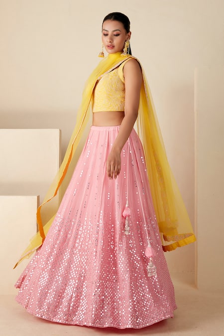Buy Suruchi Parakh Pink Georgette, Net Embroidery, Sequins Sweetheart Neck Lehenga Set Online at Aza Fashions Buy_Suruchi Parakh_Pink Georgette, Net Embroidery, Sequins Sweetheart Neck Lehenga Set _Online_at_Aza_Fashions