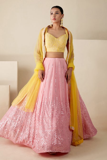 Suruchi Parakh Pink Georgette, Net Embroidery, Sequins Sweetheart Neck Lehenga Set at Aza Fashions Suruchi Parakh_Pink Georgette, Net Embroidery, Sequins Sweetheart Neck Lehenga Set _at_Aza_Fashions