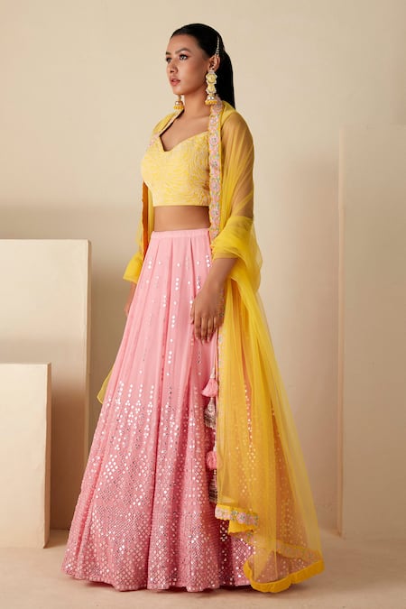 Buy Suruchi Parakh Pink Georgette, Net Embroidery, Sequins Sweetheart Neck Lehenga Set Buy_Suruchi Parakh_Pink Georgette, Net Embroidery, Sequins Sweetheart Neck Lehenga Set