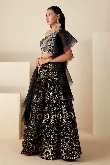 Buy Suruchi Parakh Black Georgette Sequins, Cut Work, Embroidery One Floral Foil Lehenga Set Online at Aza Fashions Buy_Suruchi Parakh_Black Georgette Sequins, Cut Work, Embroidery One Floral Foil Lehenga Set _Online_at_Aza_Fashions