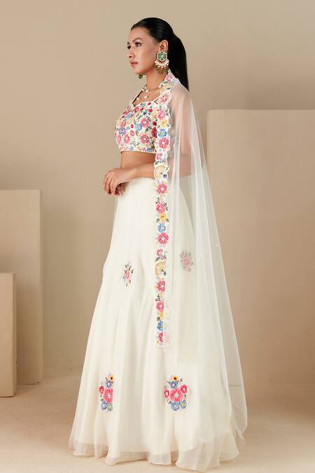 Buy Suruchi Parakh White Georgette Sequins, Beads, Embroidery Sweetheart Floral Thread Lehenga Set Online at Aza Fashions Buy_Suruchi Parakh_White Georgette Sequins, Beads, Embroidery Sweetheart Floral Thread Lehenga Set _Online_at_Aza_Fashions