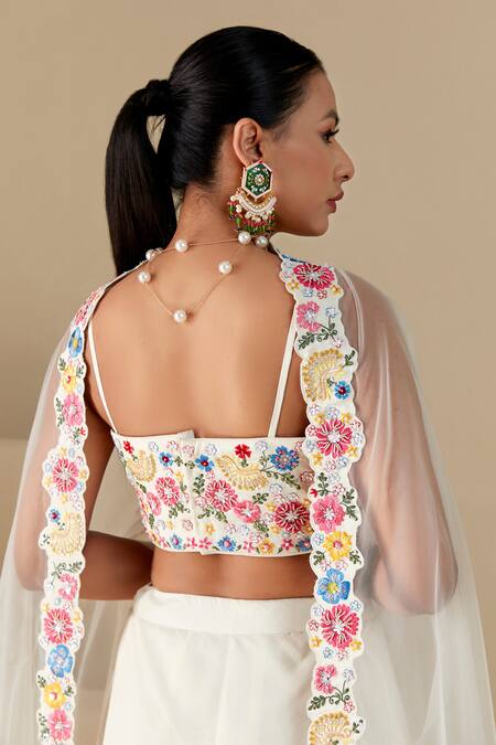Suruchi Parakh White Georgette Sequins, Beads, Embroidery Sweetheart Floral Thread Lehenga Set at Aza Fashions Suruchi Parakh_White Georgette Sequins, Beads, Embroidery Sweetheart Floral Thread Lehenga Set _at_Aza_Fashions
