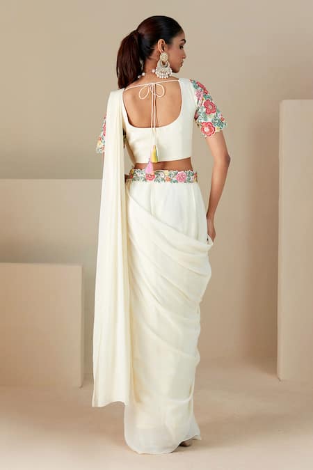 Suruchi Parakh Thread Embroidered Blouse & Pre-Draped Saree Set 