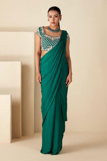 Suruchi Parakh Sequin Embroidered Blouse & Pre-Draped Saree Set 