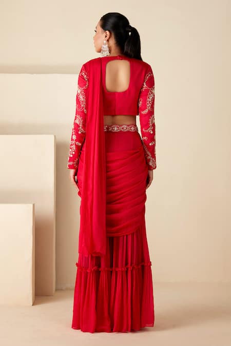 Suruchi Parakh Bead Embroidered Blouse & Sharara Saree Set 