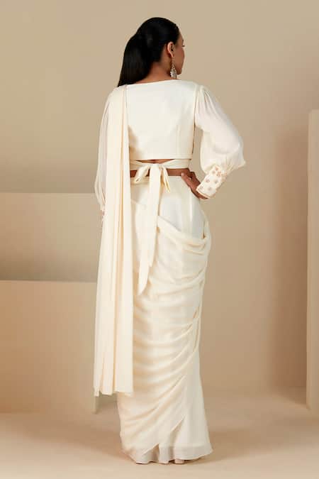 Suruchi Parakh Embroidered Wrap Blouse & Pre-Draped Saree Set 