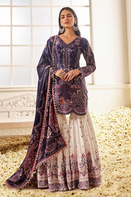 LASHKARAA Floral Mughal Print Kurta Gharara Set 