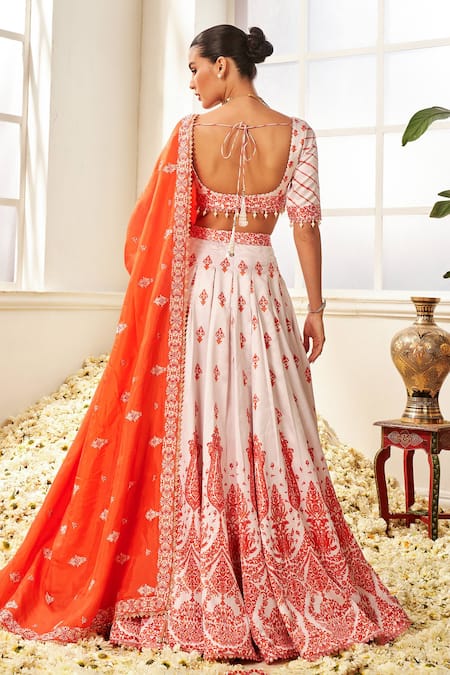 Orange & Off White Embroidered Lehenga Set – 101 Hues