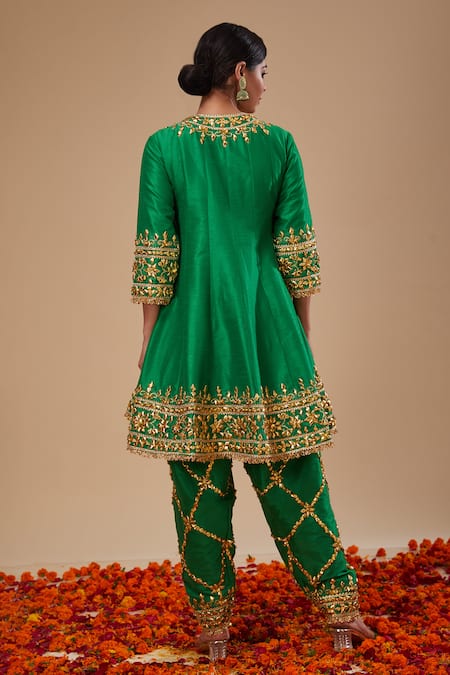 Preeti S Kapoor Gota Floweret Embroidered Short Anarkali Salwar Set 