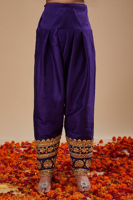 Buy_Preeti S Kapoor_Blue Organza Gota Patti, Pearls Round Florid Embroidered Anarkali Salwar Set _Online_at_Aza_Fashions