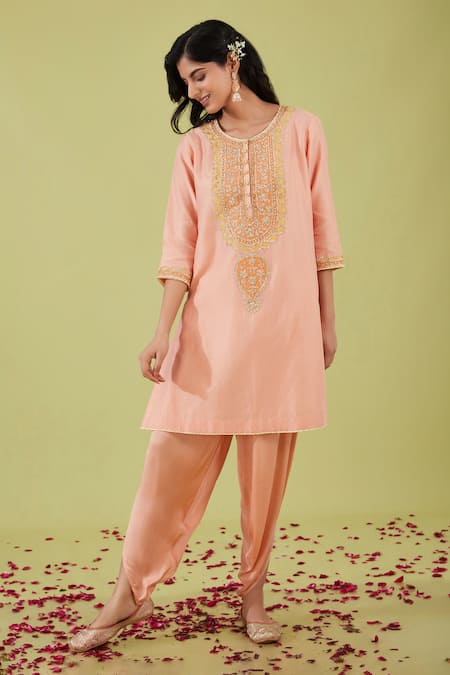 Preeti S Kapoor Floret Yoke Embroidered Kurta With Samosa Pant 