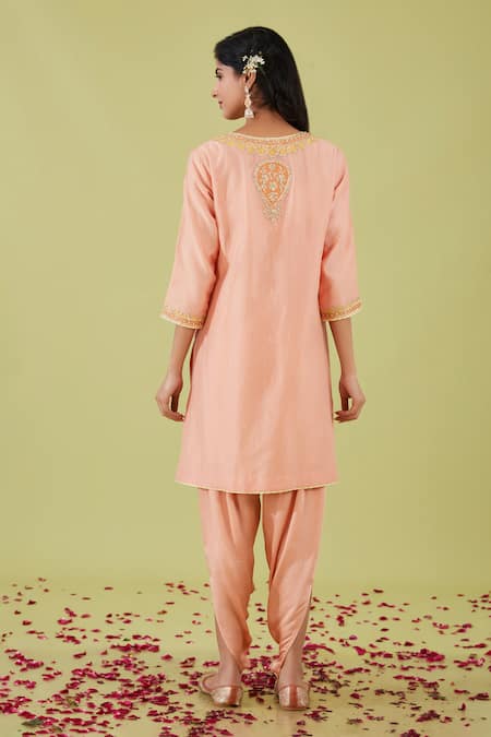 Shop Preeti S Kapoor Pink Chanderi, Bamboo Gota Patti, Floret Yoke Embroidered Kurta With Samosa Pant at Aza Fashions Shop_Preeti S Kapoor_Pink Chanderi, Bamboo Gota Patti, Floret Yoke Embroidered Kurta With Samosa Pant _at_Aza_Fashions