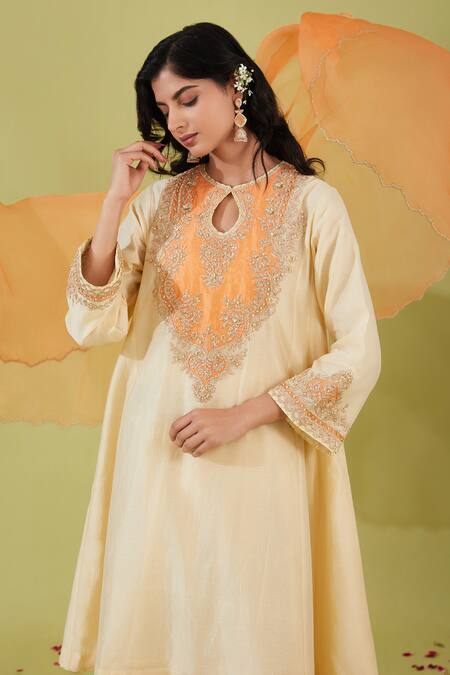 Buy Preeti S Kapoor White Organza, Chanderi Gota Patti, Persian Bloom Yoke Embroidered Anarkali Set Online at Aza Fashions Buy_Preeti S Kapoor_White Organza, Chanderi Gota Patti, Persian Bloom Yoke Embroidered Anarkali Set _Online_at_Aza_Fashions