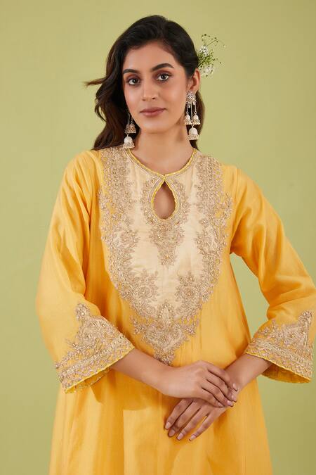 Buy Preeti S Kapoor Yellow Organza, Chanderi Gota Patti, Pearls, Persian Fleur Yoke Anarkali Set Online at Aza Fashions Buy_Preeti S Kapoor_Yellow Organza, Chanderi Gota Patti, Pearls, Persian Fleur Yoke Anarkali Set _Online_at_Aza_Fashions
