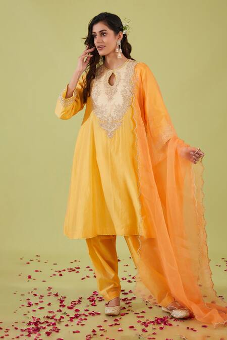 Preeti S Kapoor Yellow Organza, Chanderi Gota Patti, Pearls, Persian Fleur Yoke Anarkali Set at Aza Fashions Preeti S Kapoor_Yellow Organza, Chanderi Gota Patti, Pearls, Persian Fleur Yoke Anarkali Set _at_Aza_Fashions
