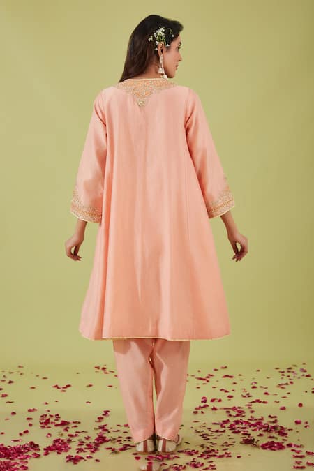 Shop Preeti S Kapoor Pink Organza, Chanderi Embroidery, Pearls, Sequins, Gardenia Yoke Anarkali Set at Aza Fashions Shop_Preeti S Kapoor_Pink Organza, Chanderi Embroidery, Pearls, Sequins, Gardenia Yoke Anarkali Set _at_Aza_Fashions