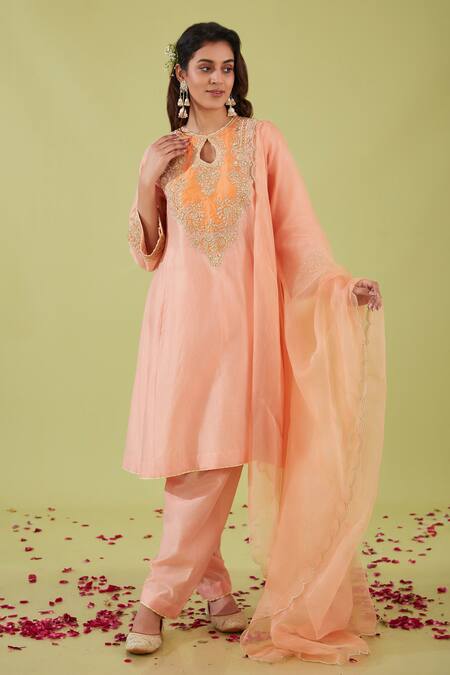 Preeti S Kapoor Pink Organza, Chanderi Embroidery, Pearls, Sequins, Gardenia Yoke Anarkali Set Online at Aza Fashions Preeti S Kapoor_Pink Organza, Chanderi Embroidery, Pearls, Sequins, Gardenia Yoke Anarkali Set _Online_at_Aza_Fashions