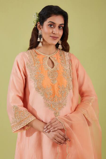 Buy Preeti S Kapoor Pink Organza, Chanderi Embroidery, Pearls, Sequins, Gardenia Yoke Anarkali Set Online at Aza Fashions Buy_Preeti S Kapoor_Pink Organza, Chanderi Embroidery, Pearls, Sequins, Gardenia Yoke Anarkali Set _Online_at_Aza_Fashions