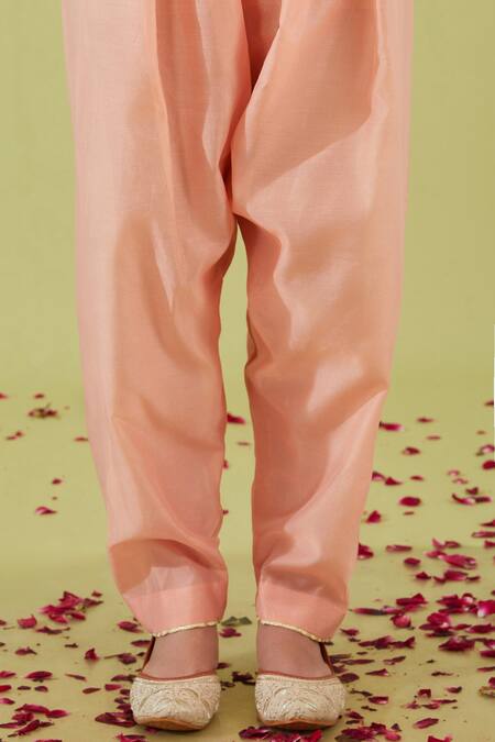 Shop Preeti S Kapoor Pink Organza, Chanderi Embroidery, Pearls, Sequins, Gardenia Yoke Anarkali Set Online at Aza Fashions Shop_Preeti S Kapoor_Pink Organza, Chanderi Embroidery, Pearls, Sequins, Gardenia Yoke Anarkali Set _Online_at_Aza_Fashions