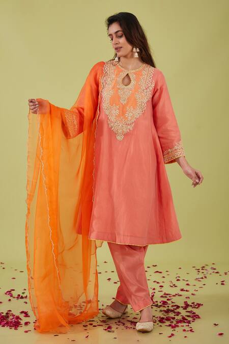 Shop Preeti S Kapoor Pink Organza, Chanderi Gota Patti, Gardenia Nakshi Yoke Embroidered Anarkali Set Online at Aza Fashions Shop_Preeti S Kapoor_Pink Organza, Chanderi Gota Patti, Gardenia Nakshi Yoke Embroidered Anarkali Set _Online_at_Aza_Fashions