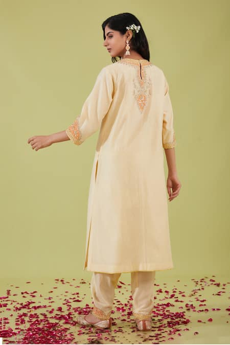 Shop_Preeti S Kapoor_White Organza, Chanderi Gota Patti, Bahar Nakshi Yoke Embroidered Kurta Set _at_Aza_Fashions