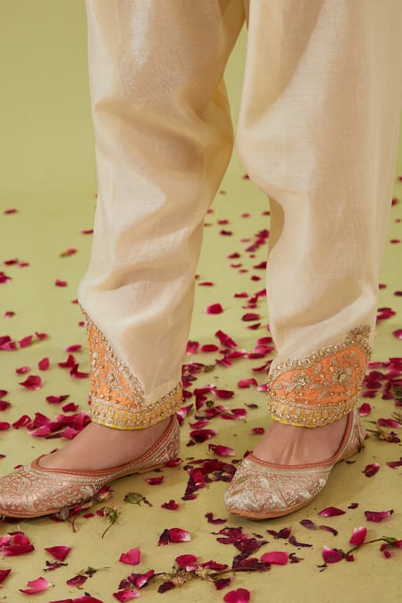 Preeti S Kapoor_White Organza, Chanderi Gota Patti, Bahar Nakshi Yoke Embroidered Kurta Set _at_Aza_Fashions