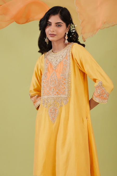 Buy Preeti S Kapoor Yellow Organza, Chanderi Gota Patti, Pearls, Gul Yoke Embroidered Kurta Set Online at Aza Fashions Buy_Preeti S Kapoor_Yellow Organza, Chanderi Gota Patti, Pearls, Gul Yoke Embroidered Kurta Set _Online_at_Aza_Fashions
