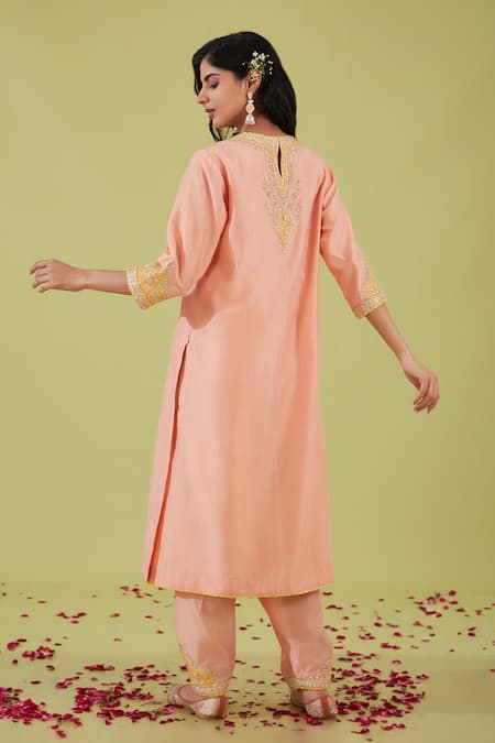 Shop Preeti S Kapoor Pink Organza, Chanderi Gota Patti, Gulbahar Nakshi Yoke Embroidered Kurta Set at Aza Fashions Shop_Preeti S Kapoor_Pink Organza, Chanderi Gota Patti, Gulbahar Nakshi Yoke Embroidered Kurta Set _at_Aza_Fashions