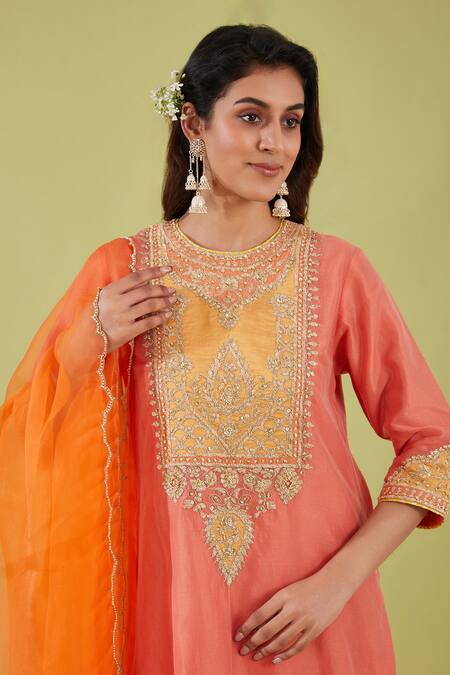 Preeti S Kapoor Pink Organza, Chanderi Gota Patti, Pearls, Sequins, Gulbahar Yoke Kurta Set Online at Aza Fashions Preeti S Kapoor_Pink Organza, Chanderi Gota Patti, Pearls, Sequins, Gulbahar Yoke Kurta Set _Online_at_Aza_Fashions