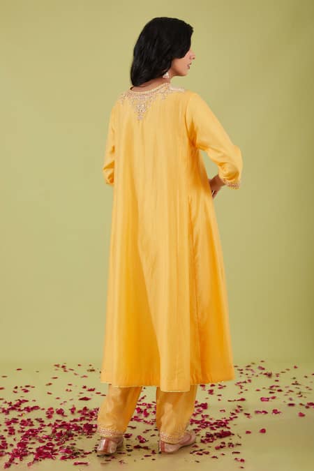 Shop Preeti S Kapoor Yellow Organza, Chanderi Gota Patti, Phool Yoke Embroidered Anarkali Set at Aza Fashions Shop_Preeti S Kapoor_Yellow Organza, Chanderi Gota Patti, Phool Yoke Embroidered Anarkali Set _at_Aza_Fashions