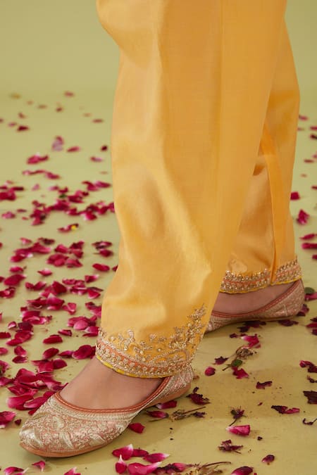 Shop Preeti S Kapoor Yellow Organza, Chanderi Gota Patti, Phool Yoke Embroidered Anarkali Set Online at Aza Fashions Shop_Preeti S Kapoor_Yellow Organza, Chanderi Gota Patti, Phool Yoke Embroidered Anarkali Set _Online_at_Aza_Fashions