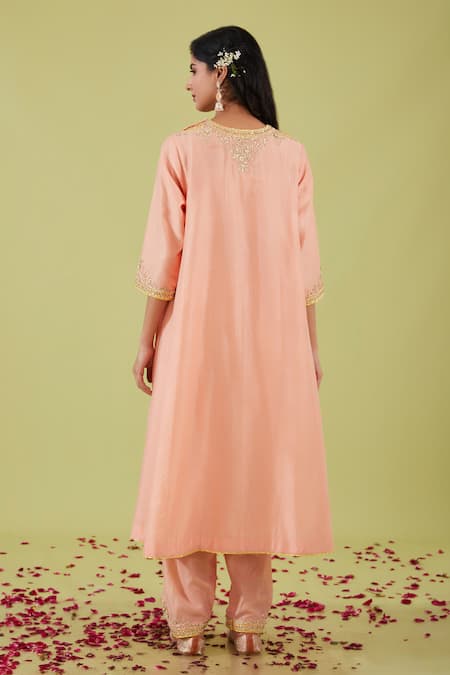 Shop Preeti S Kapoor Pink Organza, Chanderi Embroidery, Pearls, Gota Phool Bahar Yoke Anarkali Set at Aza Fashions Shop_Preeti S Kapoor_Pink Organza, Chanderi Embroidery, Pearls, Gota Phool Bahar Yoke Anarkali Set _at_Aza_Fashions