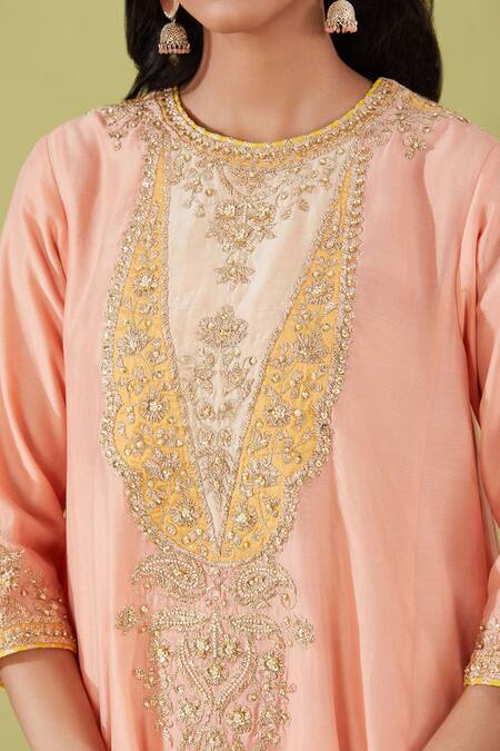 Preeti S Kapoor Pink Organza, Chanderi Embroidery, Pearls, Gota Phool Bahar Yoke Anarkali Set Online at Aza Fashions Preeti S Kapoor_Pink Organza, Chanderi Embroidery, Pearls, Gota Phool Bahar Yoke Anarkali Set _Online_at_Aza_Fashions