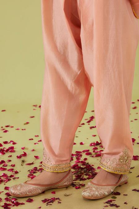 Shop Preeti S Kapoor Pink Organza, Chanderi Embroidery, Pearls, Gota Phool Bahar Yoke Anarkali Set Online at Aza Fashions Shop_Preeti S Kapoor_Pink Organza, Chanderi Embroidery, Pearls, Gota Phool Bahar Yoke Anarkali Set _Online_at_Aza_Fashions