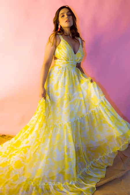 Ranbir Mukherjee Calcutta Abstract Print Layered Dress 