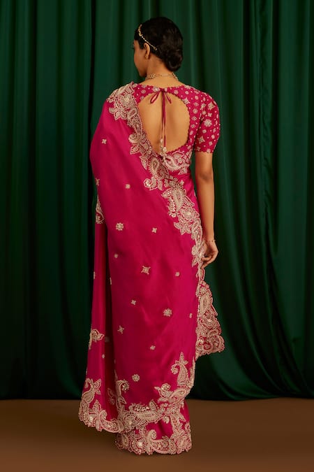 Shop Mrunalini Rao Pink , Satin Pearls, Zari, Embroidery Tarini Hand Saree With Blouse at Aza Fashions Shop_Mrunalini Rao_Pink , Satin Pearls, Zari, Embroidery Tarini Hand Saree With Blouse _at_Aza_Fashions
