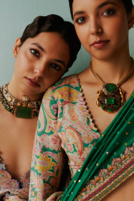 Mrunalini Rao Green Silk Zari, Pearls, Sequins Chaya Floral Embroidered Saree With Blouse Online at Aza Fashions Mrunalini Rao_Green Silk Zari, Pearls, Sequins Chaya Floral Embroidered Saree With Blouse _Online_at_Aza_Fashions