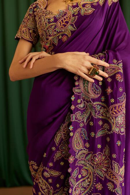 Buy Mrunalini Rao Purple Silk Zari, Pearls, Embroidery Scoop Jyeshtha Paisley Saree With Blouse Online at Aza Fashions Buy_Mrunalini Rao_Purple Silk Zari, Pearls, Embroidery Scoop Jyeshtha Paisley Saree With Blouse _Online_at_Aza_Fashions