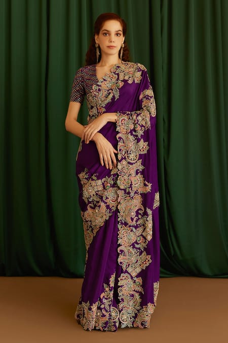 Mrunalini Rao Purple Saree Pure Silk Embroidered Paisley Kanishtha With Blouse  